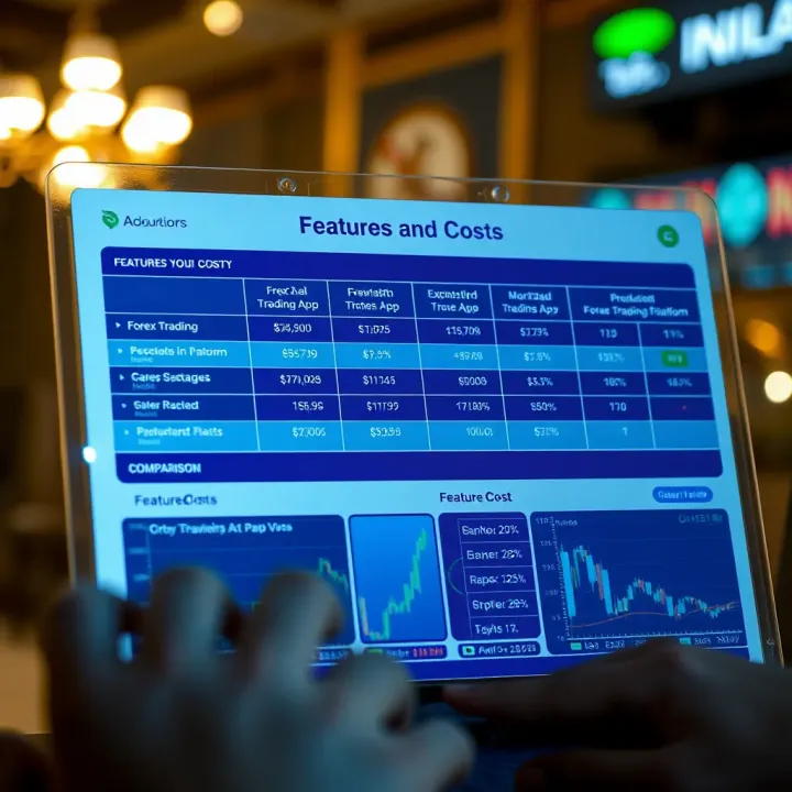 Comparison chart showcasing features and costs of various forex trading platforms for Pakistani traders
