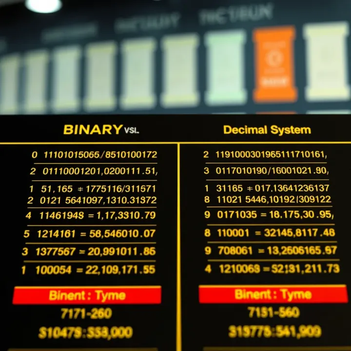 Diagram illustrating comparison between binary and decimal number systems with labeled scales