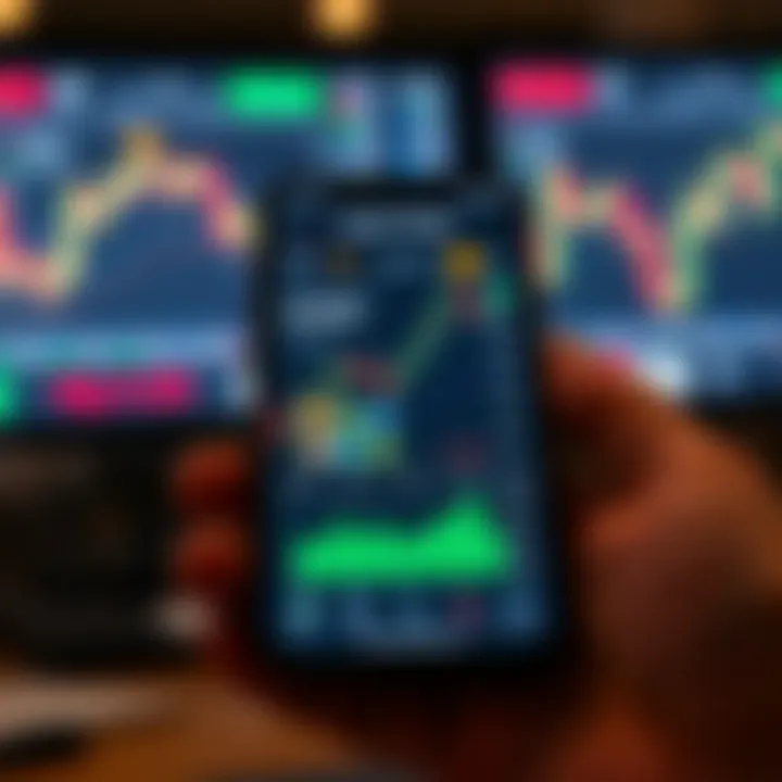 Mobile device displaying diverse cryptocurrencies and trading charts