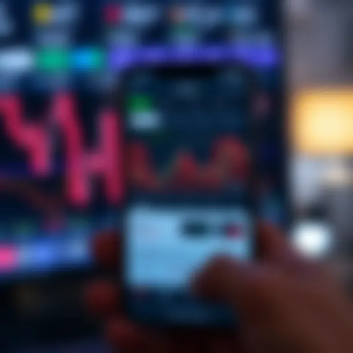 A smartphone displaying a user-friendly online trading app interface with charts and market data