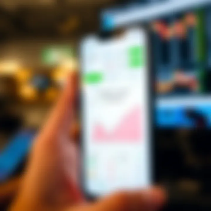 Mobile phone displaying a Pakistani trading app interface with charts and data