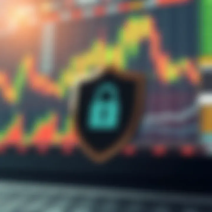 Conceptual graphic of security shield overlaying financial charts representing safe and regulated trading environment