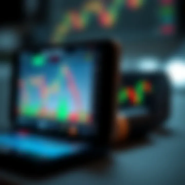 Mobile device displaying forex trading platform with live currency charts and indicators