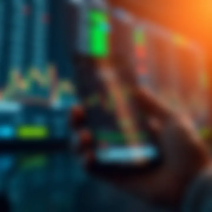 Smartphone displaying a financial trading app with charts and indicators
