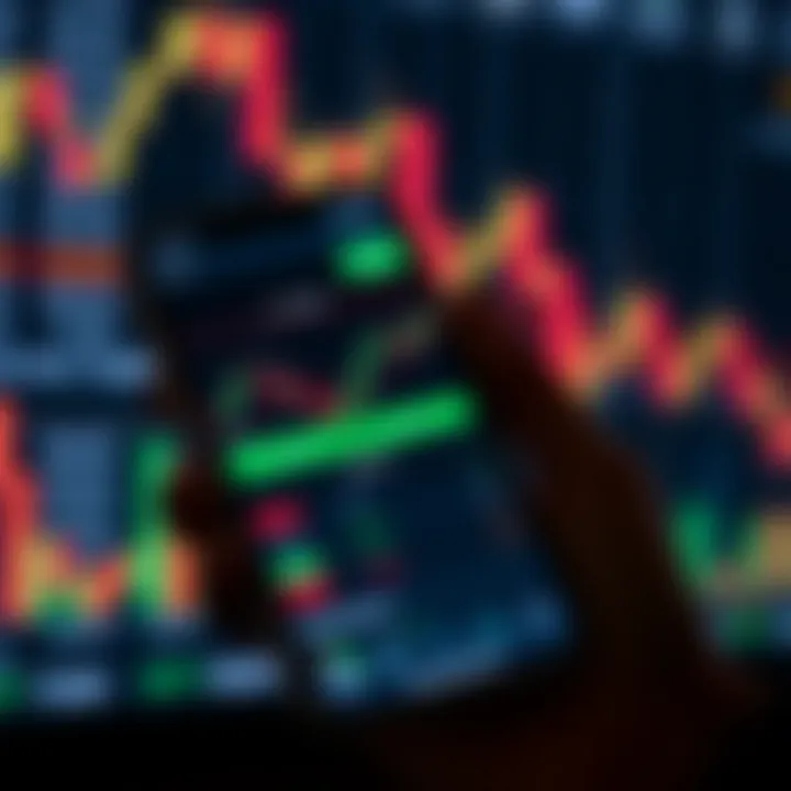 Smartphone displaying forex trading app interface with Pakistani rupee and currency charts