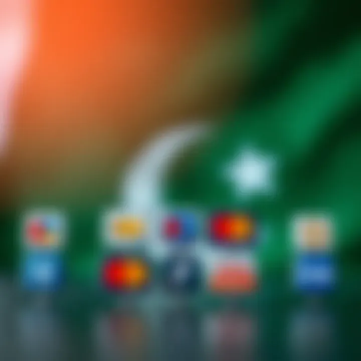 Various payment method icons with Pakistani flag background symbolizing local payment options for forex trading