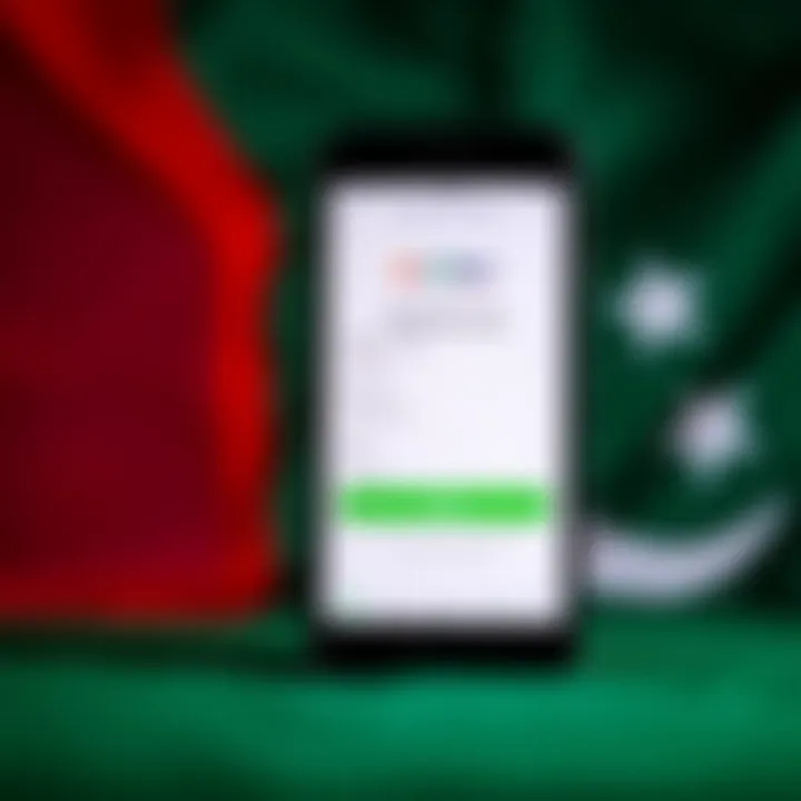 Mobile device displaying registration form of Colour Trading App with Pakistani flag background