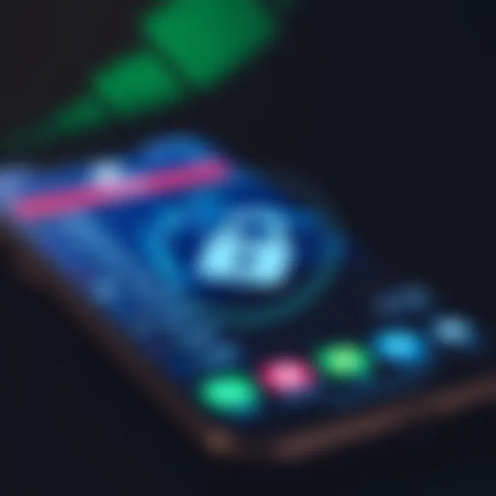 Secure digital lock symbol overlaid on a smartphone screen showing cryptocurrency symbols