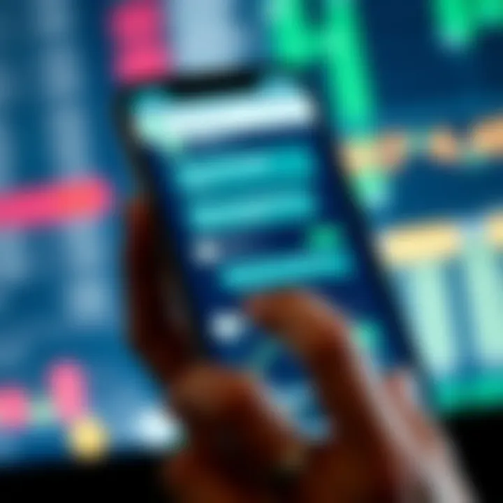 Digital smartphone screen displaying a lively crypto trading WhatsApp group chat with market charts and messages about trading signals