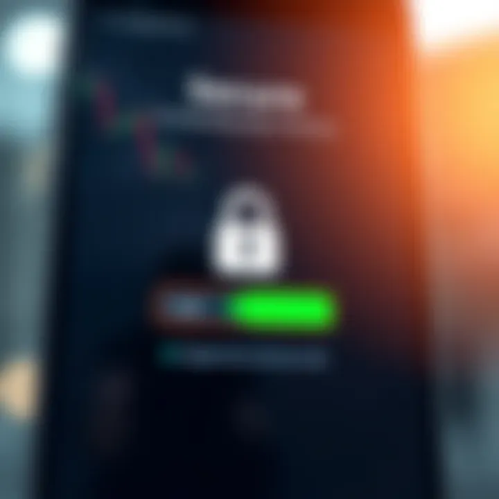 Secure login screen of a trading app emphasizing privacy and user security features
