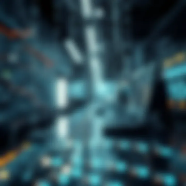 Visualization of binary code flowing through digital circuits representing data processing in computers