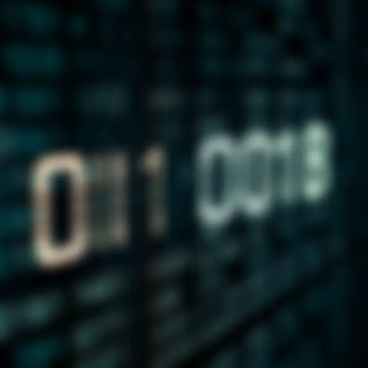 Visualization of binary digits arranged to represent digital data