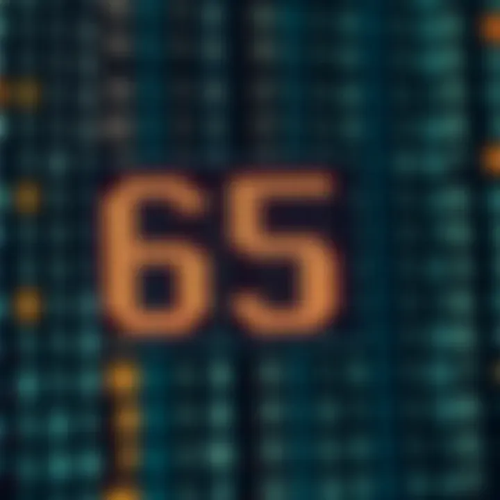 Binary representation of decimal number sixty-five with highlighted bits