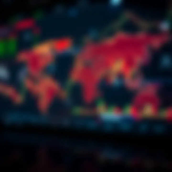 Illustration of global currencies exchanged with fluctuating charts