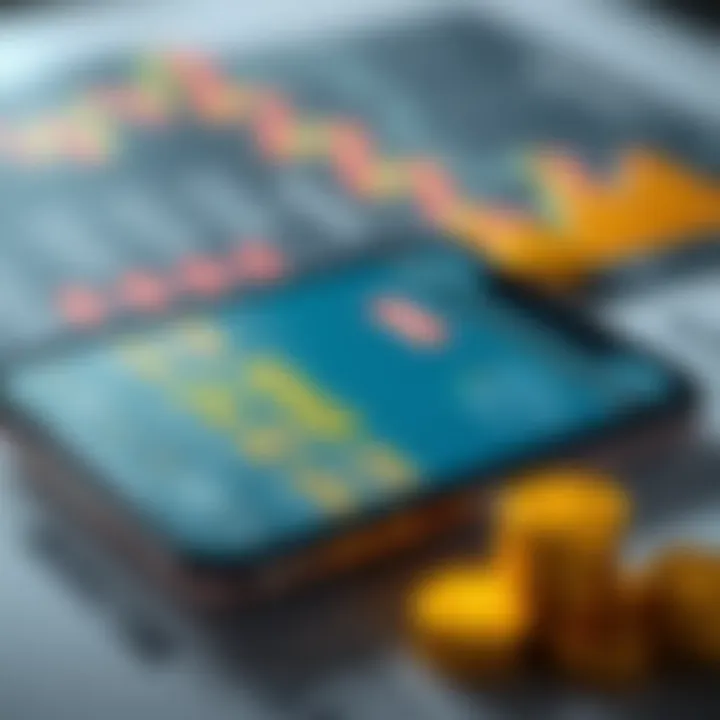 Close-up of a smartphone displaying real-time gold rates alongside investment charts