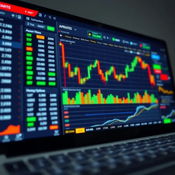 User interface of a binary options trading platform showcasing asset selection and trading charts