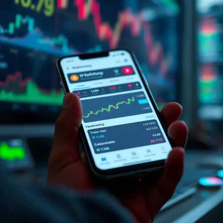 Mobile phone displaying a secure cryptocurrency trading application interface