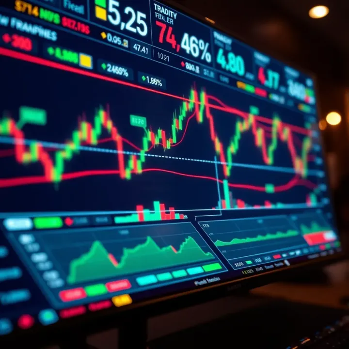Illustration showing a digital forex trading platform with graphs and currency symbols relevant to Pakistani traders