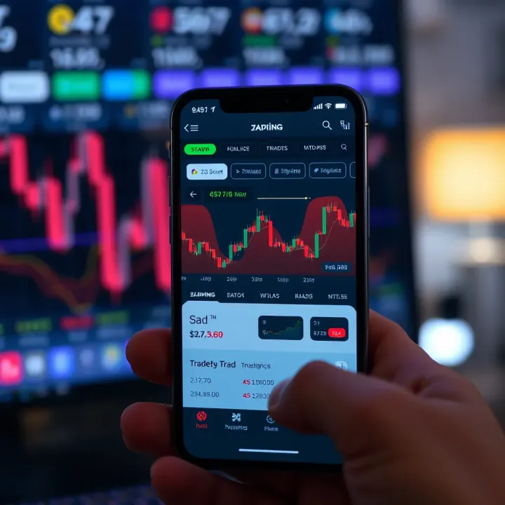 User-Friendly Interface of a Leading Online Trading App in Pakistan A smartphone displaying a user-friendly online trading app interface with charts and market data