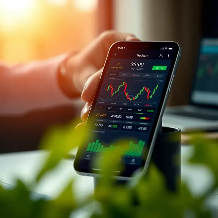 Mobile screen displaying a user-friendly stock trading app interface with charts and market data