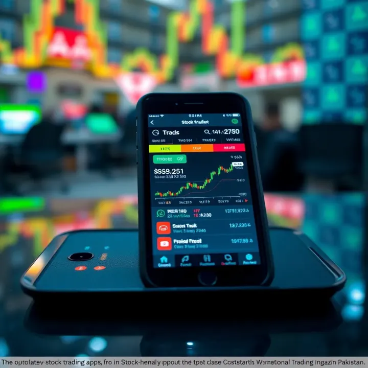 Mobile device showing popular stock trading apps on a digital marketplace for Pakistan