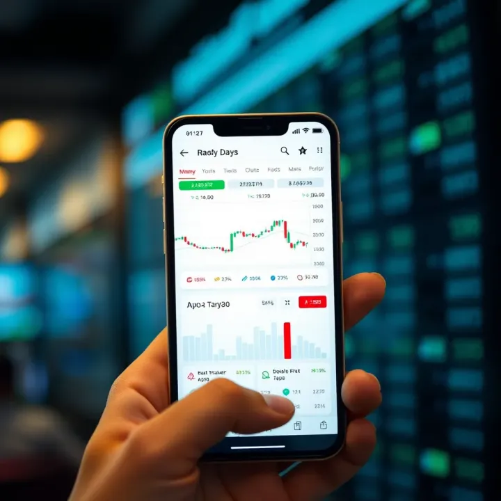 Mobile phone displaying a trading app interface with charts and market data suitable for beginners in Pakistan