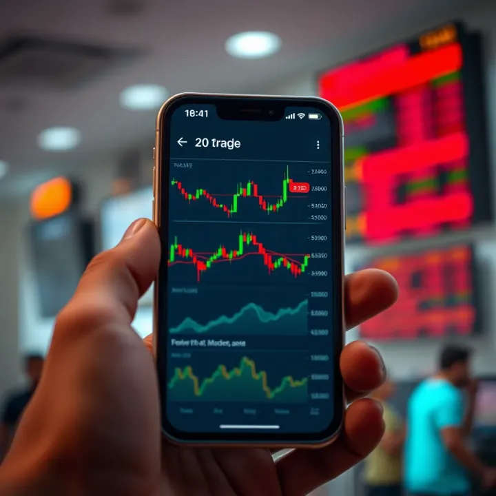 Mobile screen displaying a trading app interface with charts and market data