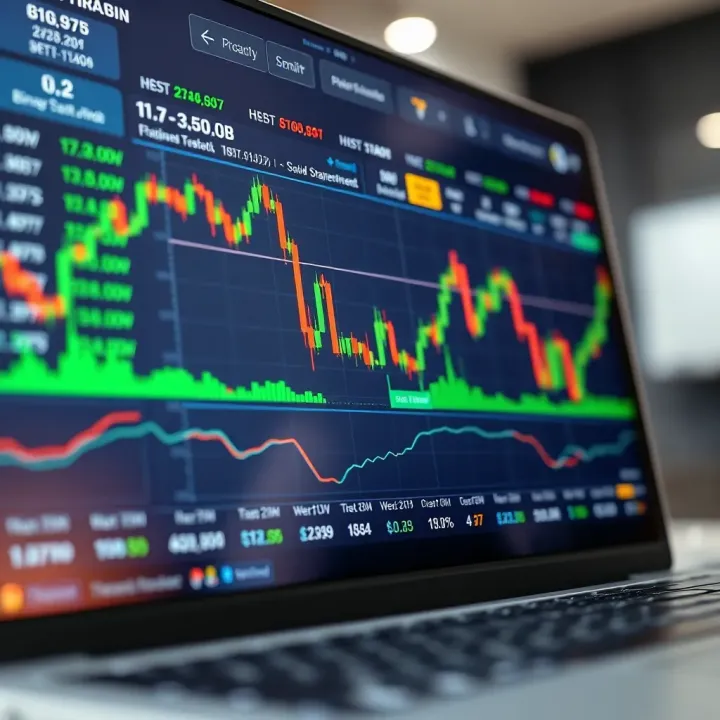 Illustration showing a digital trading platform interface with charts and options for binary trading
