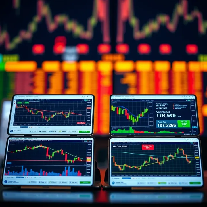 Illustration showing various forex trading platform interfaces highlighting features like charts, currency pairs, and trading tools