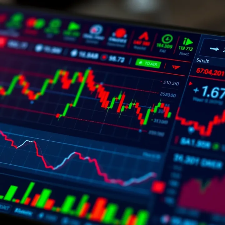 Dashboard of a trading app showcasing color-coded signals and market data