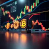Illustration of digital cryptocurrency symbols interconnected with financial charts representing trading strategies