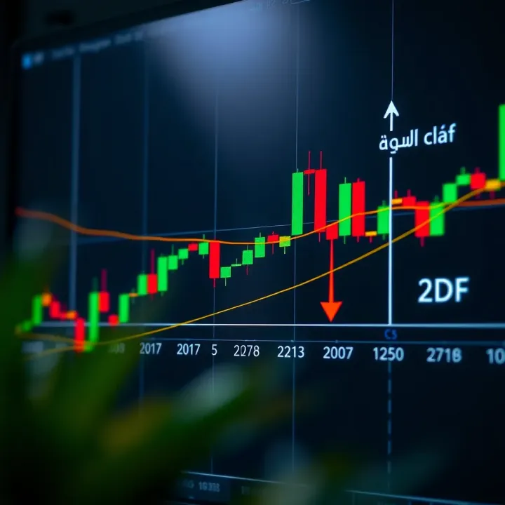 Annotated candlestick chart highlighting key patterns and trading signals in Urdu language