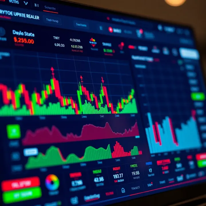 User interface of a cryptocurrency trading platform showing market charts and trading options