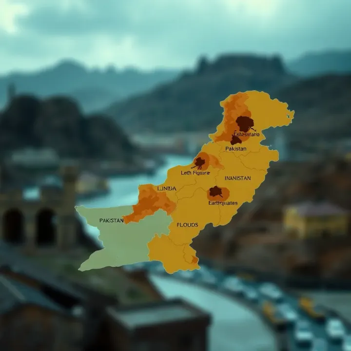 Vulnerable Regions in Pakistan Facing Natural Disasters Map of Pakistan highlighting regions prone to floods, earthquakes, and droughts