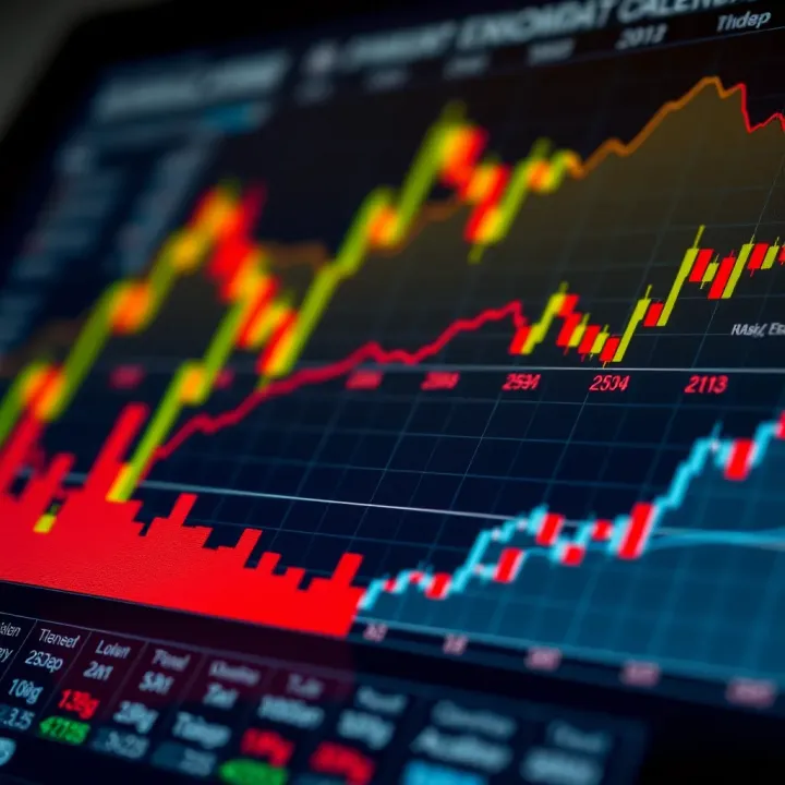 Illustration of major economic indicators with graphs and charts representing financial market impacts