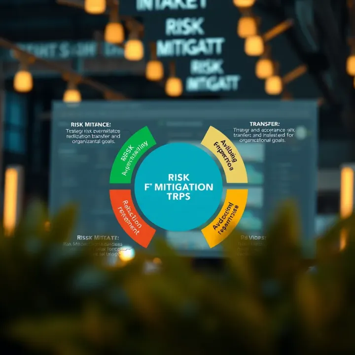 Graphical representation of risk mitigation techniques including avoidance, reduction, transfer, and acceptance tailored to organizational goals