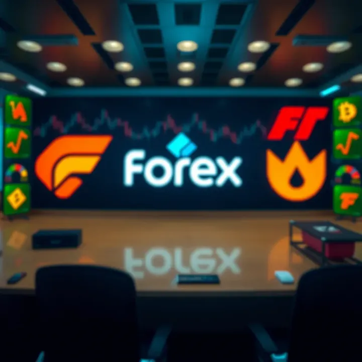 Creative composition featuring logo concepts with distinctive shapes and bold colors representing trust in forex trading brands