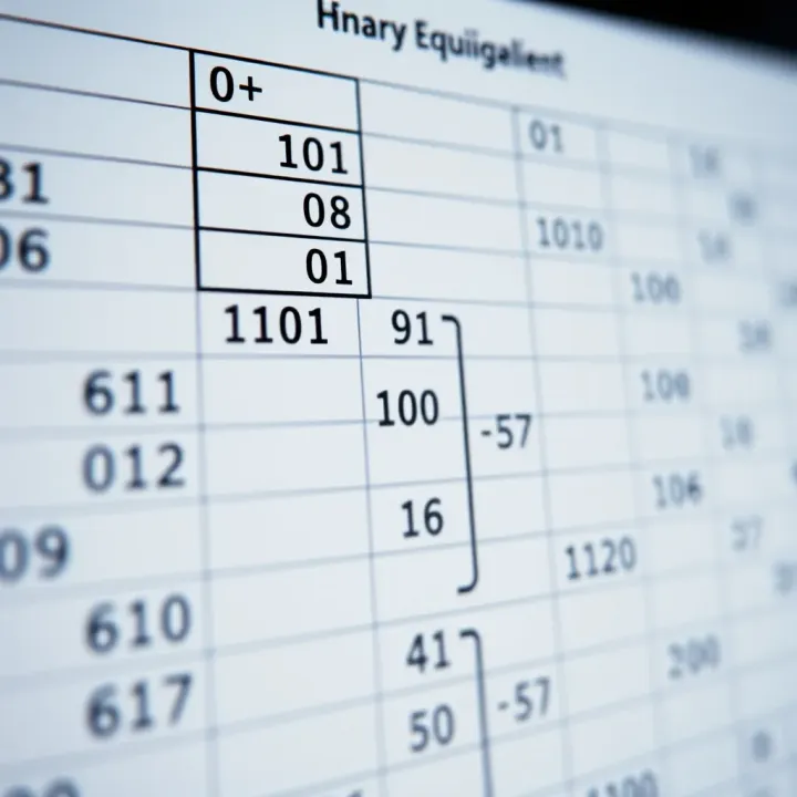 Chart showing equivalences between binary groups and their hexadecimal counterparts