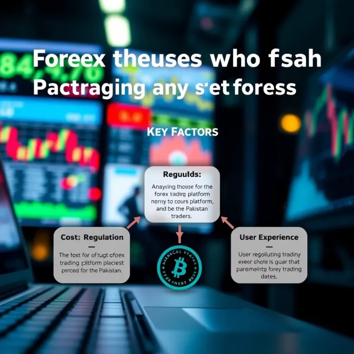 Graphic depicting key factors for selecting a forex trading platform including cost, regulation, and user experience tailored for Pakistani traders