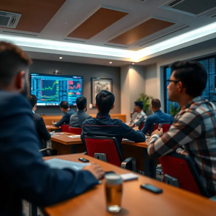 Classroom setting with students attending a forex trading course