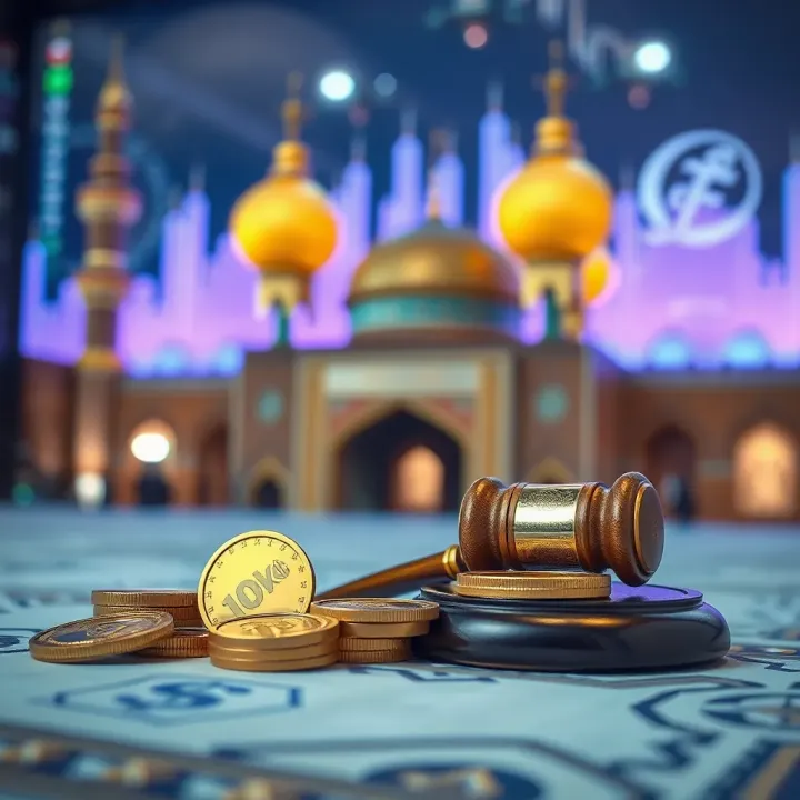 Conceptual illustration of Shariah law and Islamic finance principles with financial symbols
