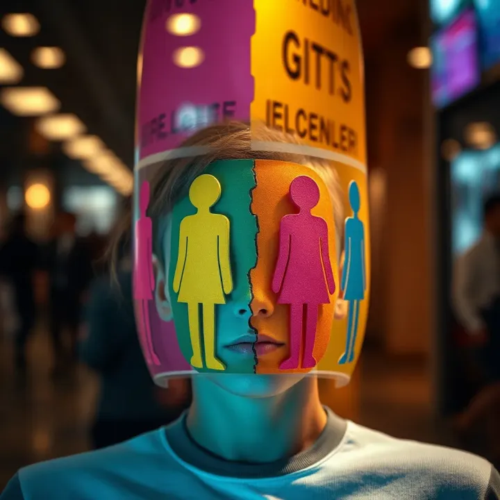 Colorful representation of diverse gender identities breaking away from binary divisions with inclusive symbols