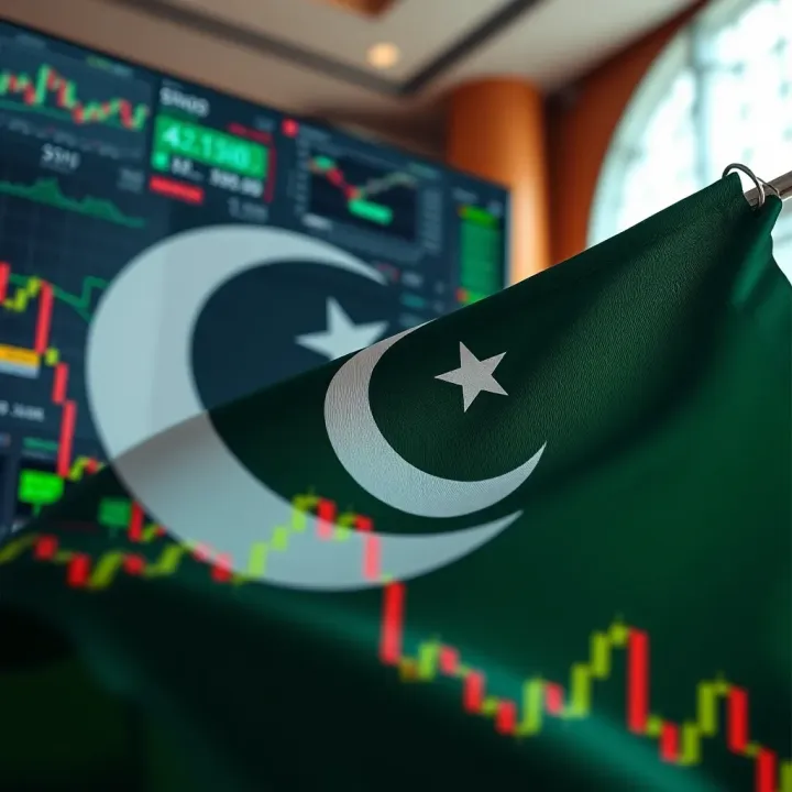 Representation of forex trading charts alongside Pakistani flag symbolizing Shariah-compliant trading options for Pakistan