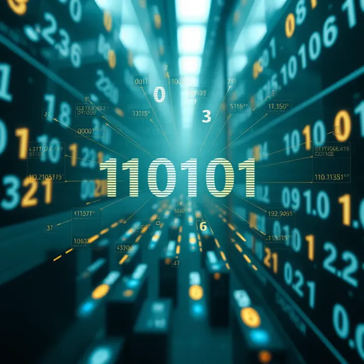 Diagram showing practical uses of large binary numbers in modern computing and data storage