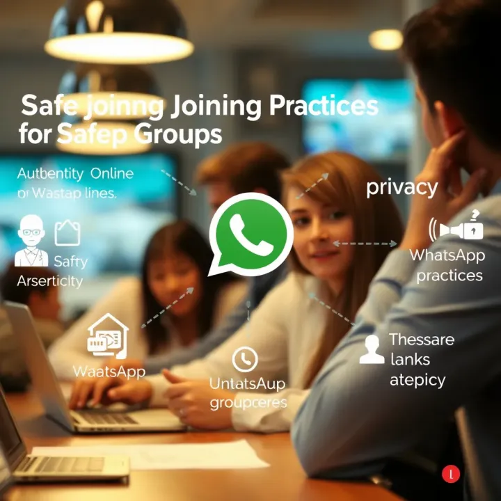 Graphic showing safe joining practices for WhatsApp groups with emphasis on authenticity and privacy