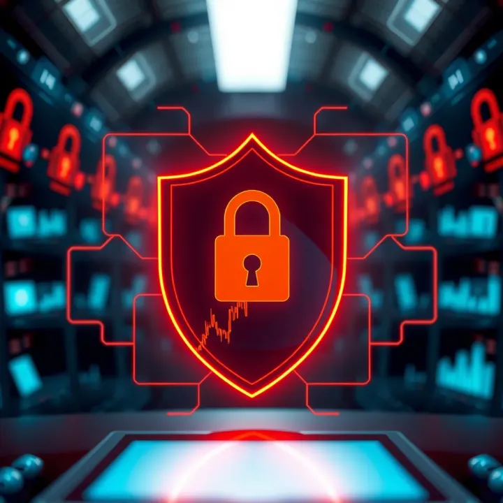Ensuring Security in Online Trading Apps for Pakistan Security shield symbol with digital icons representing secure online transactions for trading apps in Pakistan