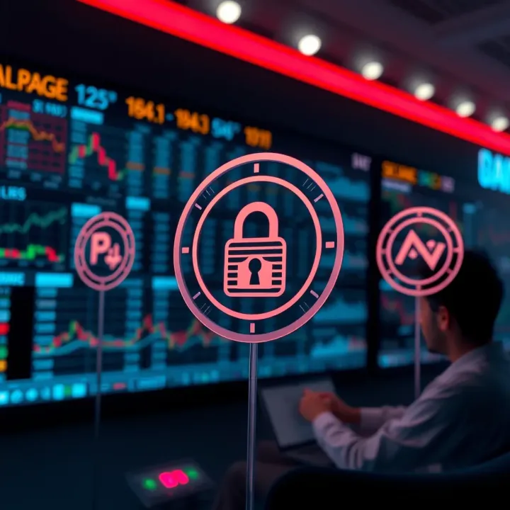 Conceptual illustration of regulatory symbols and secure trading environments for financial compliance