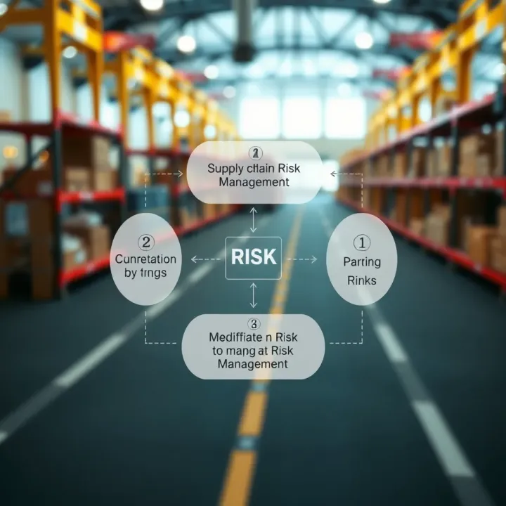 Diagram illustrating key elements of supply chain risk management including identification, assessment, and mitigation of risks