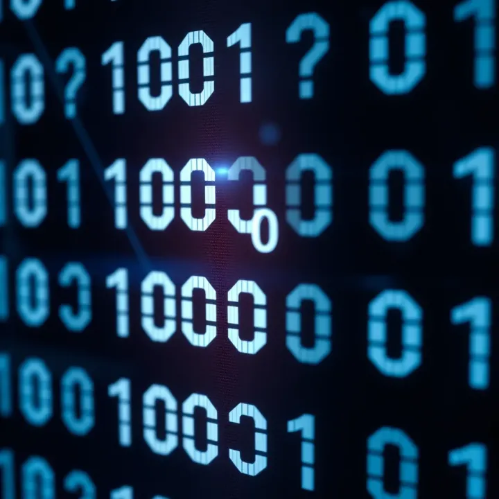 Illustration of binary digits zero and one arranged in a digital pattern representing data encoding