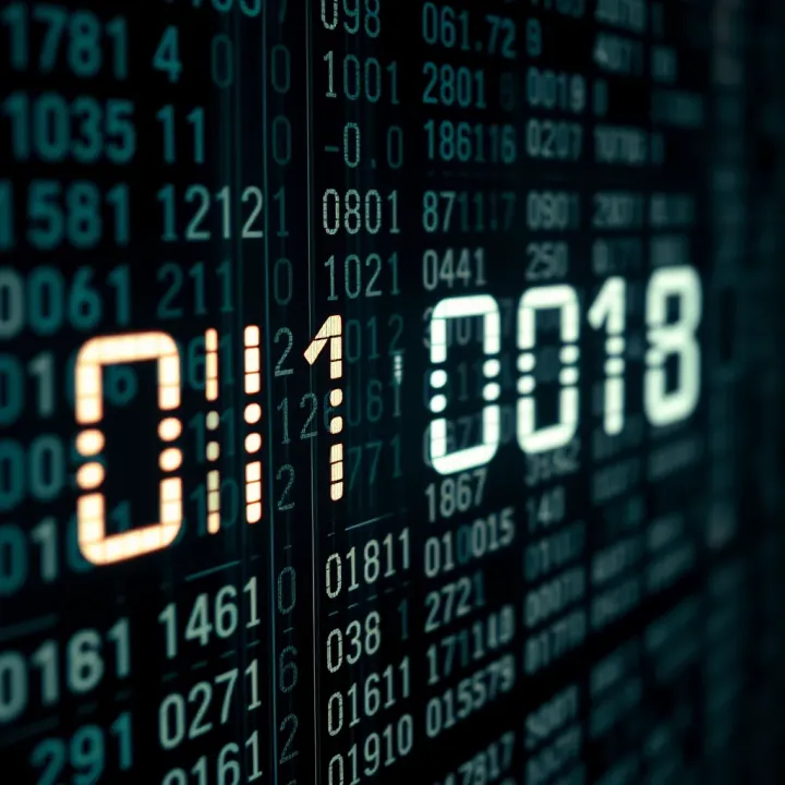 Visualization of binary digits arranged to represent digital data